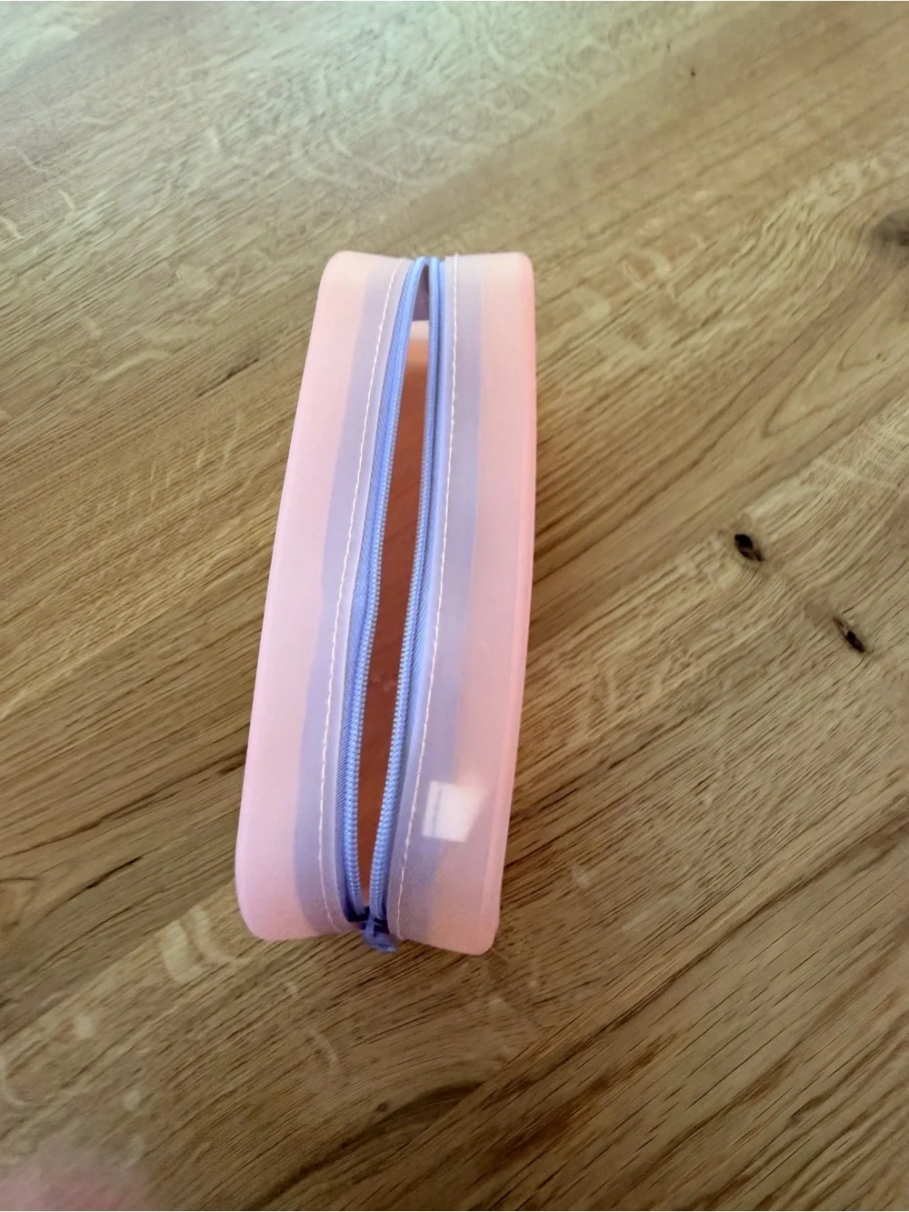 Pink Kids Silicone Pencil Case with Purple Zipper
